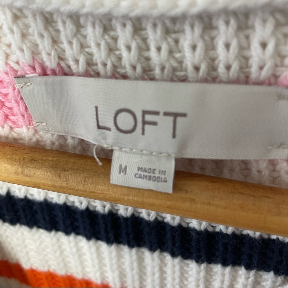 LOFT Summer Striped V-Neck Button Down Cardigan with Multi-Color Stripes, size M - Picture 4 of 10